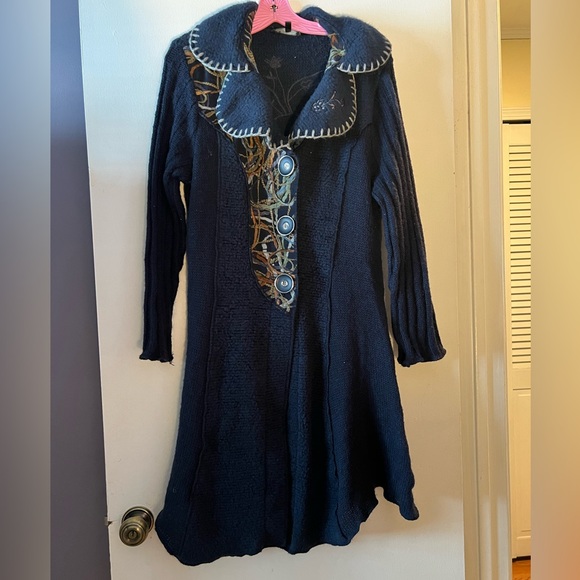Sloni Dark Blue Cardigan with Artistic Button Detail - Picture 1 of 4